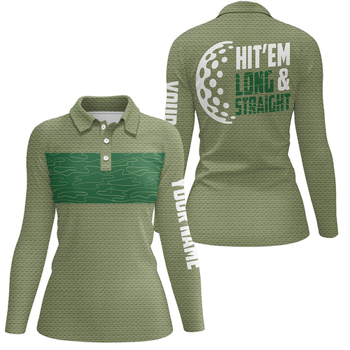 Hit 'Em Long & Straight Golf Course Pattern Polo Shirts Custom Green Golf Shirts For Women LDT0227