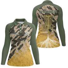 Load image into Gallery viewer, Customized Disc Golf Camo Forest Tribal Green Yellow Golf Polo Shirt Disc Golf Tops For Women LDT0842