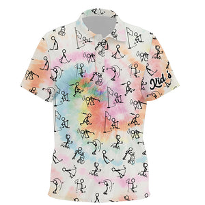 Rainbow Tie Dye Stick Figures Playing Golf Kids Polo Shirt Custom Golf Shirts For Kid Golf Gifts LDT1045