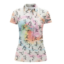 Load image into Gallery viewer, Rainbow Tie Dye Stick Figures Playing Golf Polo Shirt Custom Golf Shirts For Women Golf Gifts LDT1045