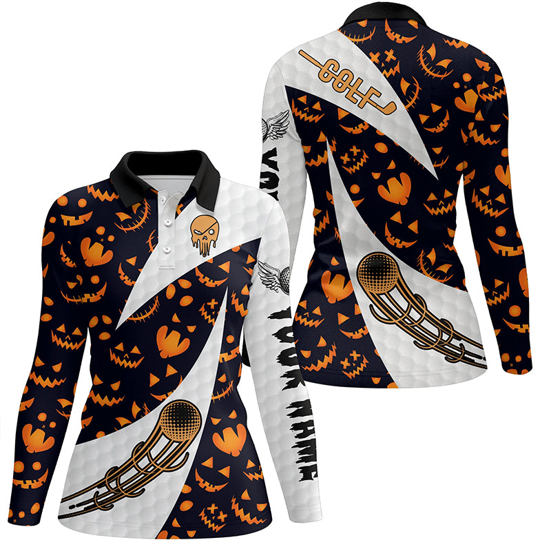 Halloween Womens Golf Polo Shirt Custom Pumpkin Face Pattern Golf Shirts For Women Golf Gifts LDT0555