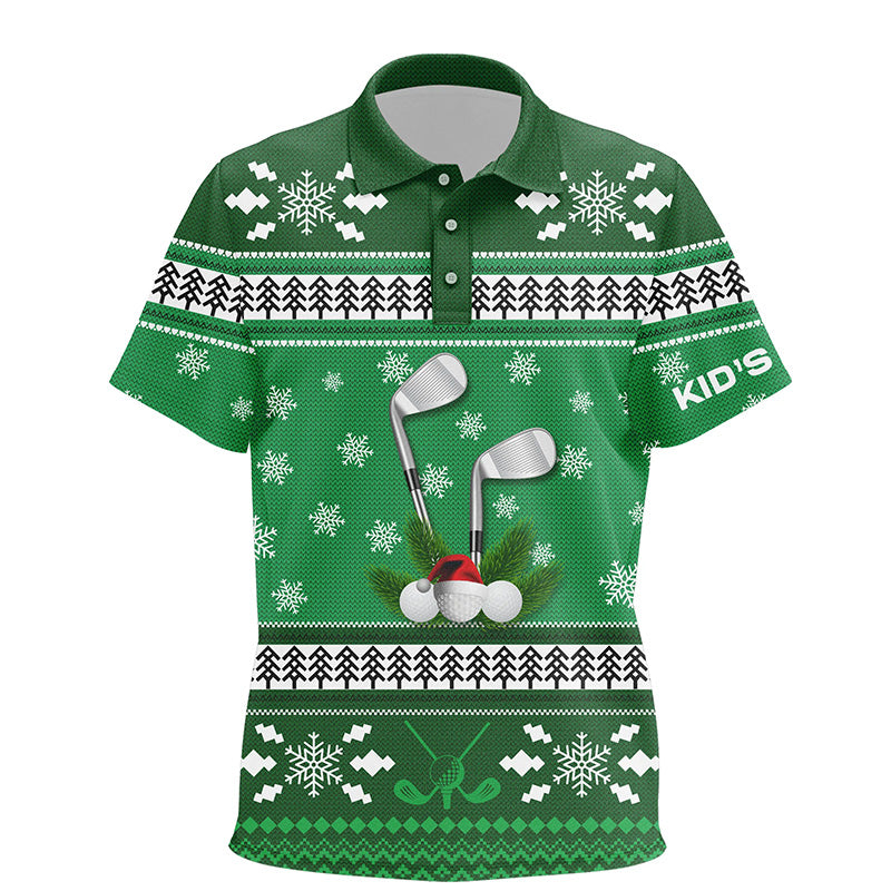 Custom Green Christmas Kids Golf Polo Shirt Snowflakes Winter Golf Shirts For Kid Golfing Gifts LDT0854