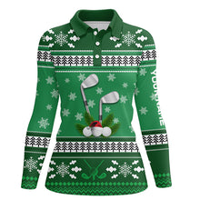 Load image into Gallery viewer, Custom Green Christmas Golf Polo Shirts Snowflakes Winter Golf Shirts For Women Golfing Gifts LDT0854