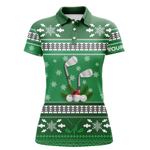 Custom Green Christmas Golf Polo Shirts Snowflakes Winter Golf Shirts For Women Golfing Gifts LDT0854