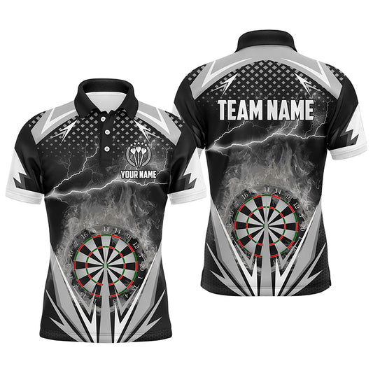 Black & White Thunder Flame Darts Mens Polo Shirt Custom Darts Shirt For Men Dart Jerseys LDT1079