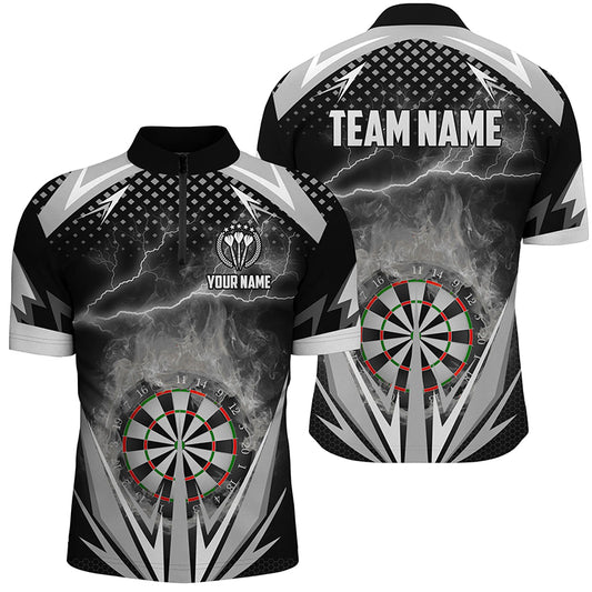Black & White Thunder Flame Darts Quarter Zip Shirt Custom Darts Shirt For Men Dart Jersey LDT1079