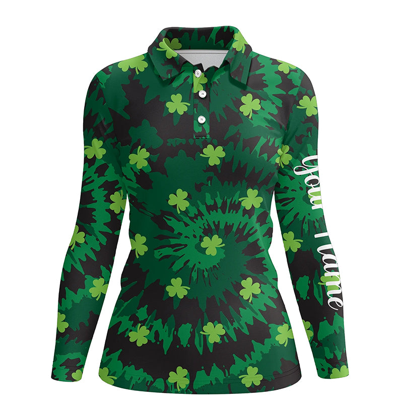 Tie Dye Womens Golf Polo Shirt Green Clover St Patrick Day Custom Golf Shirts Golfing Gifts LDT1254