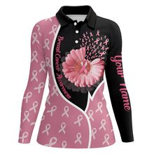 Load image into Gallery viewer, Flower Breast Cancer Awareness Black &amp; Pink Custom Golf Shirt For Women Pink Ribbon Golf Tops LDT0259