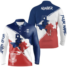 Load image into Gallery viewer, Texas Flag Watercolor Polo Disc Golf Shirts For Men Texas Map &amp; Flag Patriotic Golf Gifts LDT0270