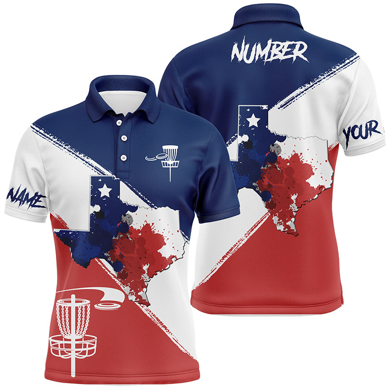 Texas Flag Watercolor Polo Disc Golf Shirts For Men Texas Map & Flag Patriotic Golf Gifts LDT0270