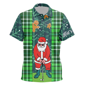 Christmas Santa Golf Kids Polo Shirt Flannel Plaid Pattern Green Golf Shirts For Kid Golf Gifts LDT0894