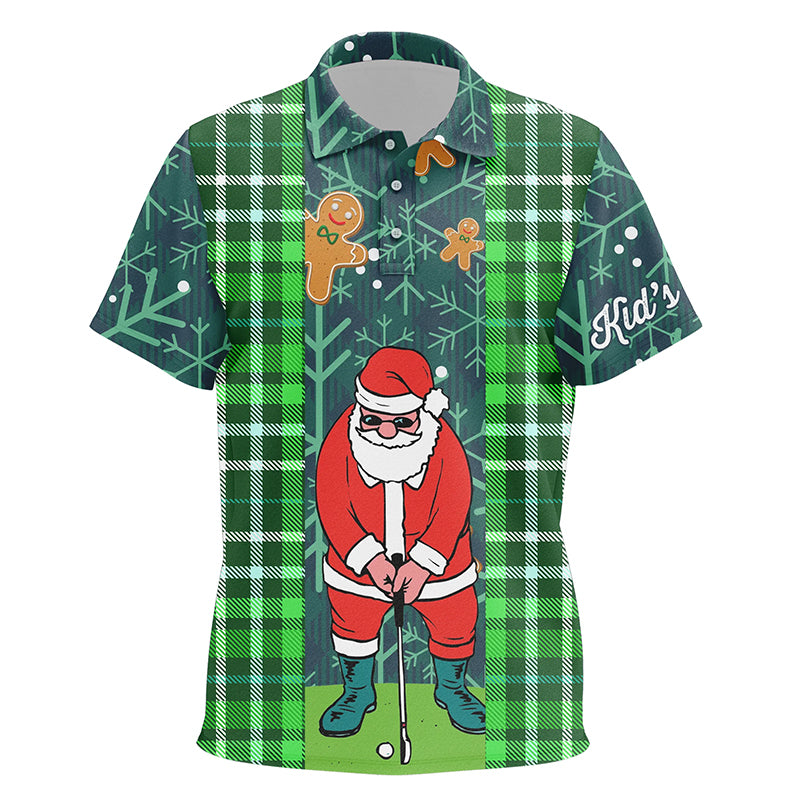 Christmas Santa Golf Kids Polo Shirt Flannel Plaid Pattern Green Golf Shirts For Kid Golf Gifts LDT0894