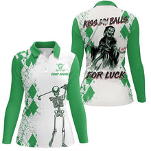Load image into Gallery viewer, Kiss My Balls Golf Polo Shirts Skeleton Green Argyle Scary Halloween Golf Shirts For Women  LDT0324
