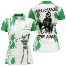 Load image into Gallery viewer, Kiss My Balls Golf Polo Shirts Skeleton Green Argyle Scary Halloween Golf Shirts For Women  LDT0324