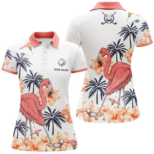 Womens Pink Tropical Golf Polo Shirts, Personalized Flamingo Golf Shirts For Women, Golf Gifts LDT0098