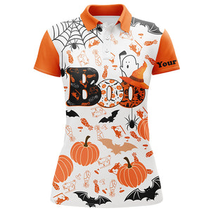 Boo Halloween Golf Pattern Orange Polo Shirt Custom Funny Golf Shirts For Women Golf Gifts LDT0345