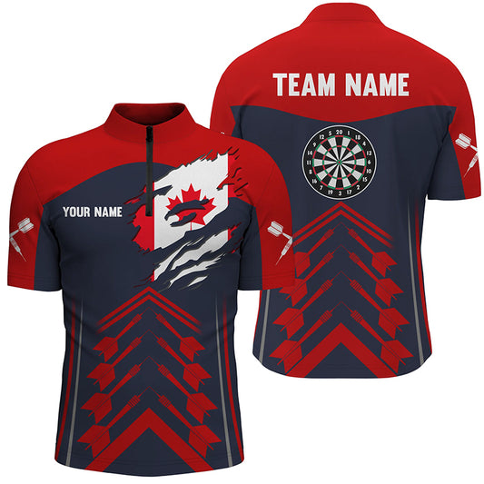 Navy Red Canada Flag Darts Quarter Zip Shirt Custom Patriotic Mens Dart Shirt Dart Jerseys LDT1391