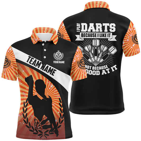 I Play Darts Because I Like It Orange Halo Mens Darts Polo Shirt Custom Dart Jersey For Men LDT0669