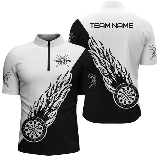 Personalized Black White Flame Darts Quarter Zip Shirt Custom Men Dart Shirts Dart Jersey LDT0698