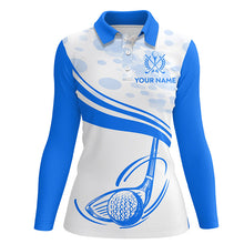Load image into Gallery viewer, Blue White Golf Ball And Club Polo Shirts Custom Cool Golf Shirts For Women Golfing Gifts LDT0944