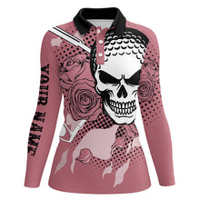 Load image into Gallery viewer, Personalized Pink Skull Womens Golf Polo Shirts Rose Golf Shirts For Women, Cool Golf Gifts LDT0156