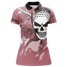 Load image into Gallery viewer, Personalized Pink Skull Womens Golf Polo Shirts Rose Golf Shirts For Women, Cool Golf Gifts LDT0156