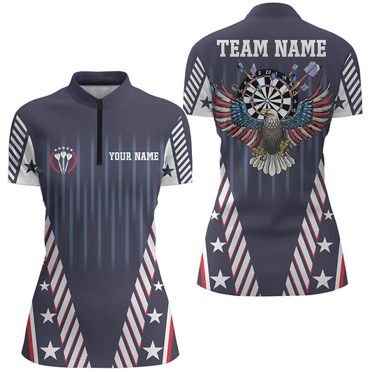 Personalized Patriot Us Flag Dart Quarter-Zip Shirt Navy Eagle Custom Dart Shirt For Women LDT0730