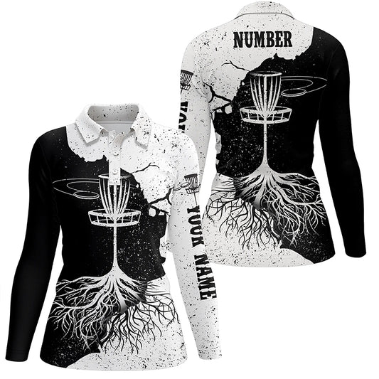 Womens Disc Golf Polo Shirt Custom Black & White Disc Golf Shirts For Women Disc Golf Gifts LDT0731