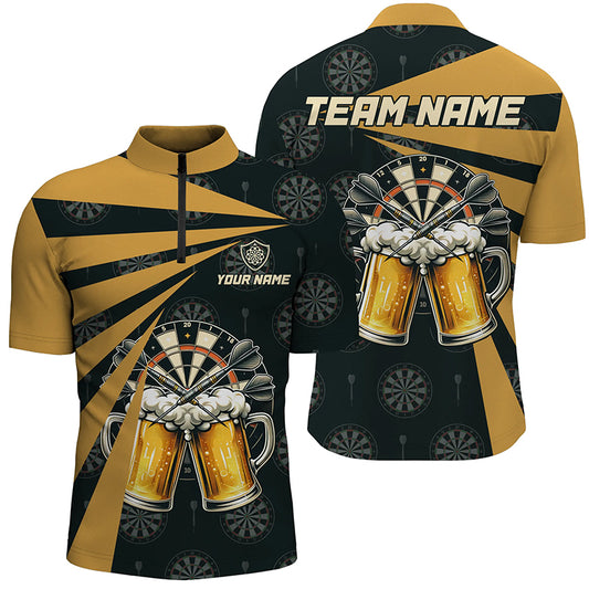 Black Yellow Beer Darts Quarter Zip Shirt Custom Darts Shirt For Men Drinking Dart Jerseys LDT1381