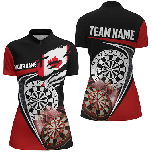 Black Red Canadian Flag Darts Quarter Zip Shirt Custom Patriotic Dart Jerseys For Women LDT1387