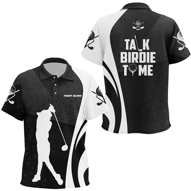 Talk Birdie To Me Black White Golf Kids Polo Shirts Custom Geometric Cool Golf Shirts For Kid LDT0770