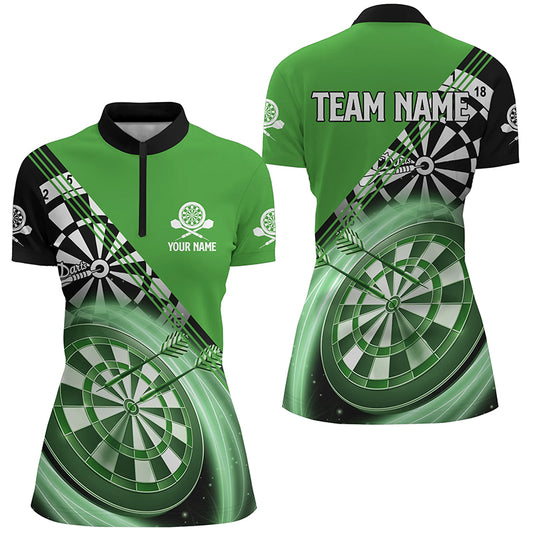 Personalized Black Green Darts Quarter Zip Shirt Custom Darts Shirt For Women Dart Jerseys LDT1408
