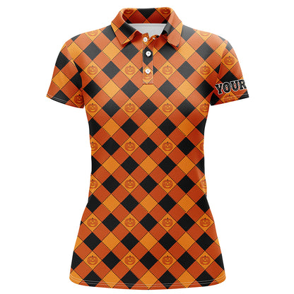 Halloween Pumpkin Seamless Orange Golf Polo Shirt Custom Name Golf Shirts For Women Golf Gift LDT0482