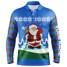 Load image into Gallery viewer, Golf Santa Argyle Pattern Blue Christmas Mens Golf Polo Shirt Custom Golf Shirts For Men Golf Gifts LDT1024