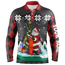 Load image into Gallery viewer, Santa Playing Golf Ugly Christmas Mens Polo Shirt Custom Argyle Pattern Funny Golf Shirts For Men LDT1027