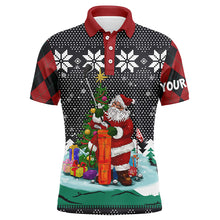 Load image into Gallery viewer, Santa Playing Golf Ugly Christmas Mens Polo Shirt Custom Argyle Pattern Funny Golf Shirts For Men LDT1027