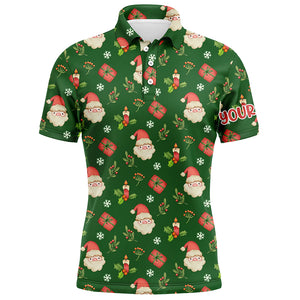 Watercolor Christmas Santa Gifts Green Golf Men Polo Shirts Custom Funny Golf Shirts For Men LDT0811