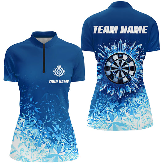 Personalized Icy Blue Darts Quarter Zip Shirt Custom Darts Shirt For Women Dart Jerseys LDT1442