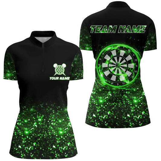 Black Green Light Darts Quarter Zip Shirt Custom Darts Shirt For Women Dart Team Jerseys LDT1447