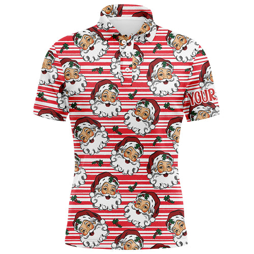 Vintage Cartoon Santa Claus With Holly Christmas Men Golf Polo Shirt Custom Cute Mens Golf Tops LDT0836