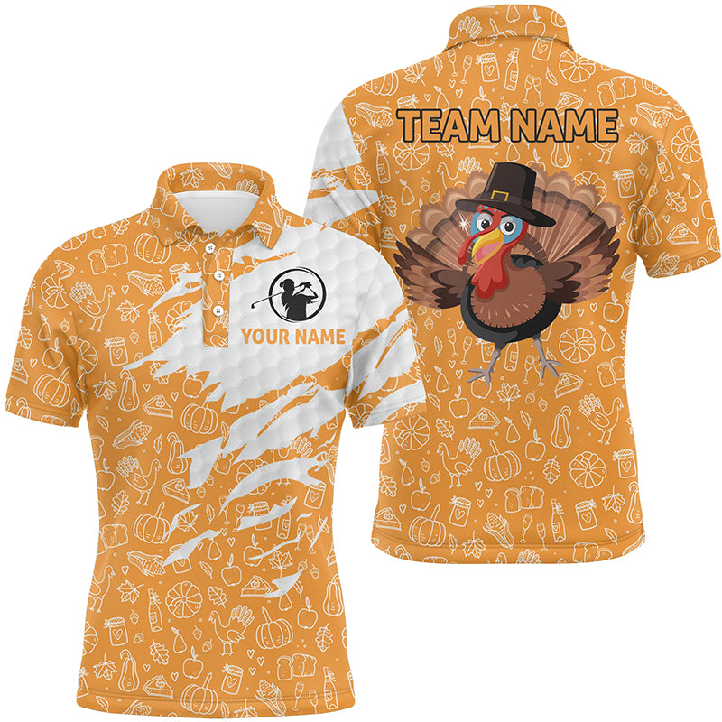 Turkey Bird Thanksgiving Golf Team Mens Polo Shirt Orange Custom Men Golf Tops Funny Golf Gifts LDT0840