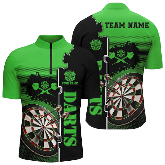 Personalized Green Black Darts Quarter Zip Shirt Custom Darts Shirt For Men Darts Jersey LDT1448