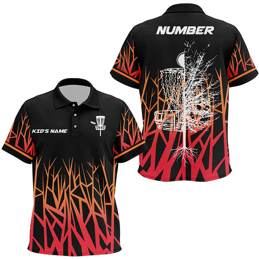Personalized Disc Golf Basket Tree Red Gradient Kids Polo Shirt Disc Golf Shirts For Kid Golf Gifts LDT1058