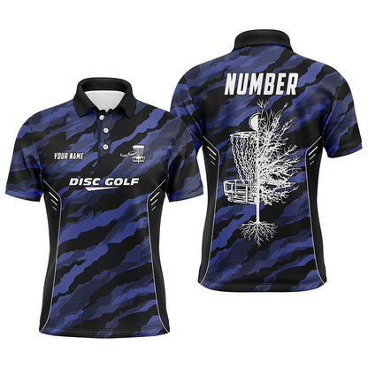 Camo Pattern Mens Golf Polo Shirts, Custom Navy Camo Golf Shirt Disc Golf Shirts For Mens, Golf Gifts LDT0056