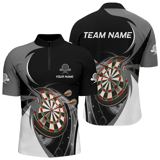 Personalized Grey Black Darts Quarter-Zip Shirt Custom Darts Shirt For Men Dart Jerseys LDT1075