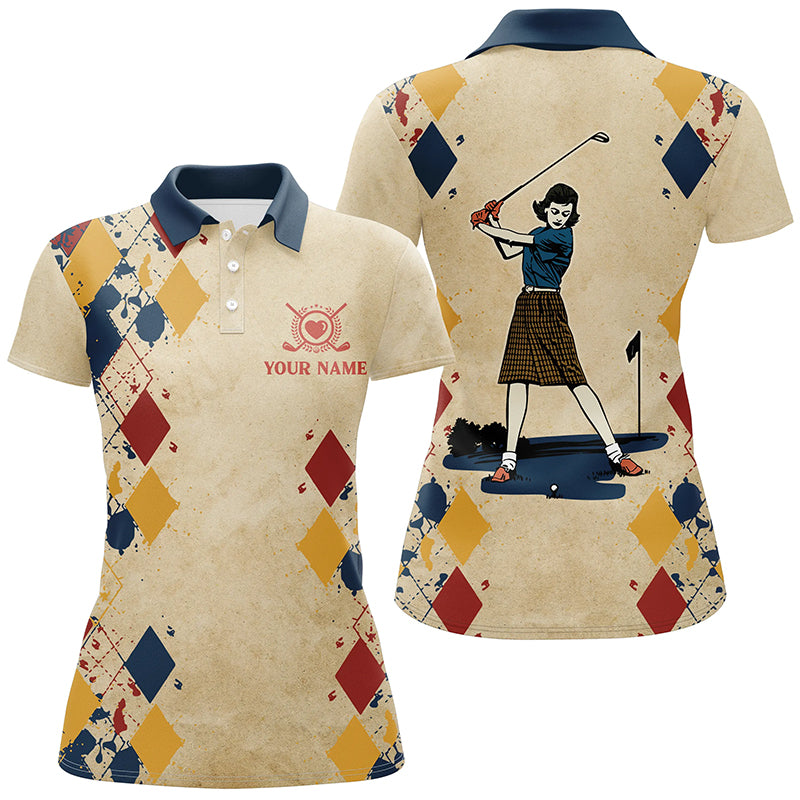 Swing Swear Repeat Vintage Argyle Womens Golf Polo Shirt Golf Shirts For Women Golf Tops LDT0575