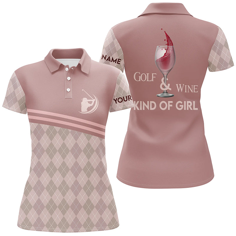 Golf Wine Kind Of Girl Womens Polo Shirt Pink Argyle Wine Golf Shirts Golf Gifts For Ladies LDT0888