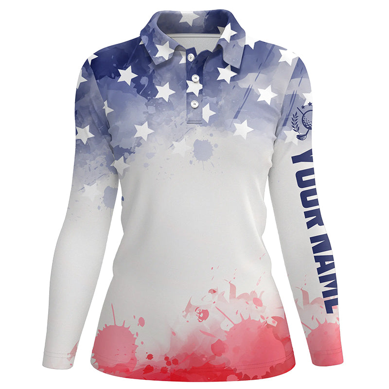 Watercolor American Flag Womens Golf Polo Shirt Patriotic Usa Golf Shirts For Women Golf Gift LDT0598