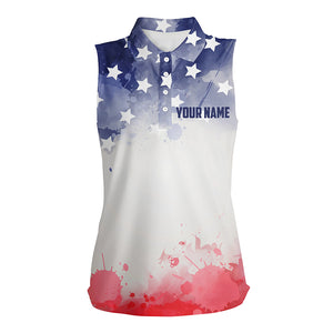 Watercolor American Flag Womens Sleeveless Polo Shirts Patriotic Usa Golf Shirts For Women Golf Gifts LDT0598