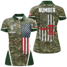 Load image into Gallery viewer, Disc Golf Vintage Camouflage American Flag Custom Patriotic Disc Golf Shirts For Women LDT0289